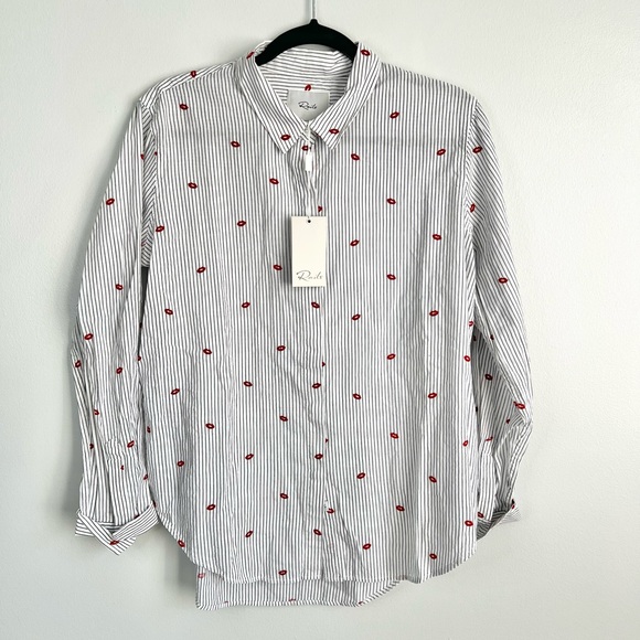 NWT! Rails Size M • Taylor Striped Shirt in Flocked Kisses Lips. - Picture 2 of 5